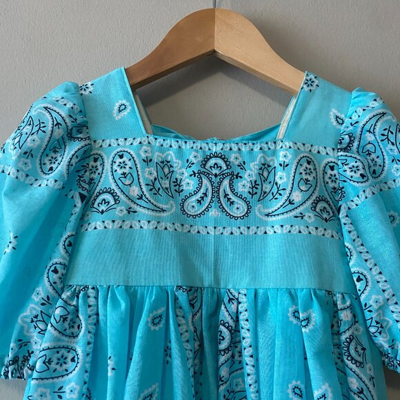 Handmade Children's 100% Cotton Blue Paisley Back Bows Dress - Picture 5 of 14